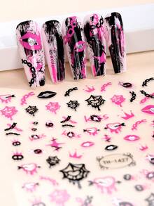 3 Peças Adesivos de Arte de Unhas Góticos de Halloween, Coração Vermelho, Laço, Cobra Rosa & Olho Maligno, Decalques de Unhas Autoadesivos, Perfeitos para Festa Punk Feminina, Dia dos Namorados e Manicure DIY de Halloween. - Multicolorido - Visão 2