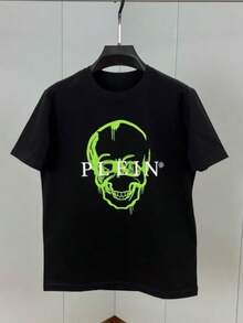 2026 Early Spring New With The Same Skull Printed Short-SLeesved T-Shirt High-Quality Luxury Brand Selling Popular Tee Tops - 黑色 - 查看 1