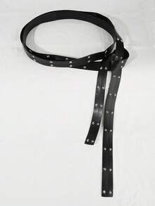 2.9M Long Rivet Punk Belt, Extra Long Buckle-Free Knot Waist Belt - Star Studs - View 2