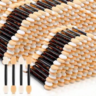 200/100/50/10 Piezas Aplicadores de Sombra de Ojos Pinceles de Maquillaje de Ojos Aplicadores de Esponja de Doble Cara para Mujeres y Niñas (Negro, Nude, Blanco)