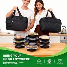 EasyPack Now Meal Prep Take Out Bowl With Lids 50 Pack, 16oz Round Food Storage Containers, Thickened Premium Plastic, Stackable, Microwave/Freezer/Dishwasher Use - Black - View 5