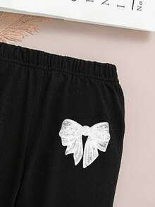 Girls' Bow Pattern Print Crew Neck Sweatshirt And Leggings - Black - View 6