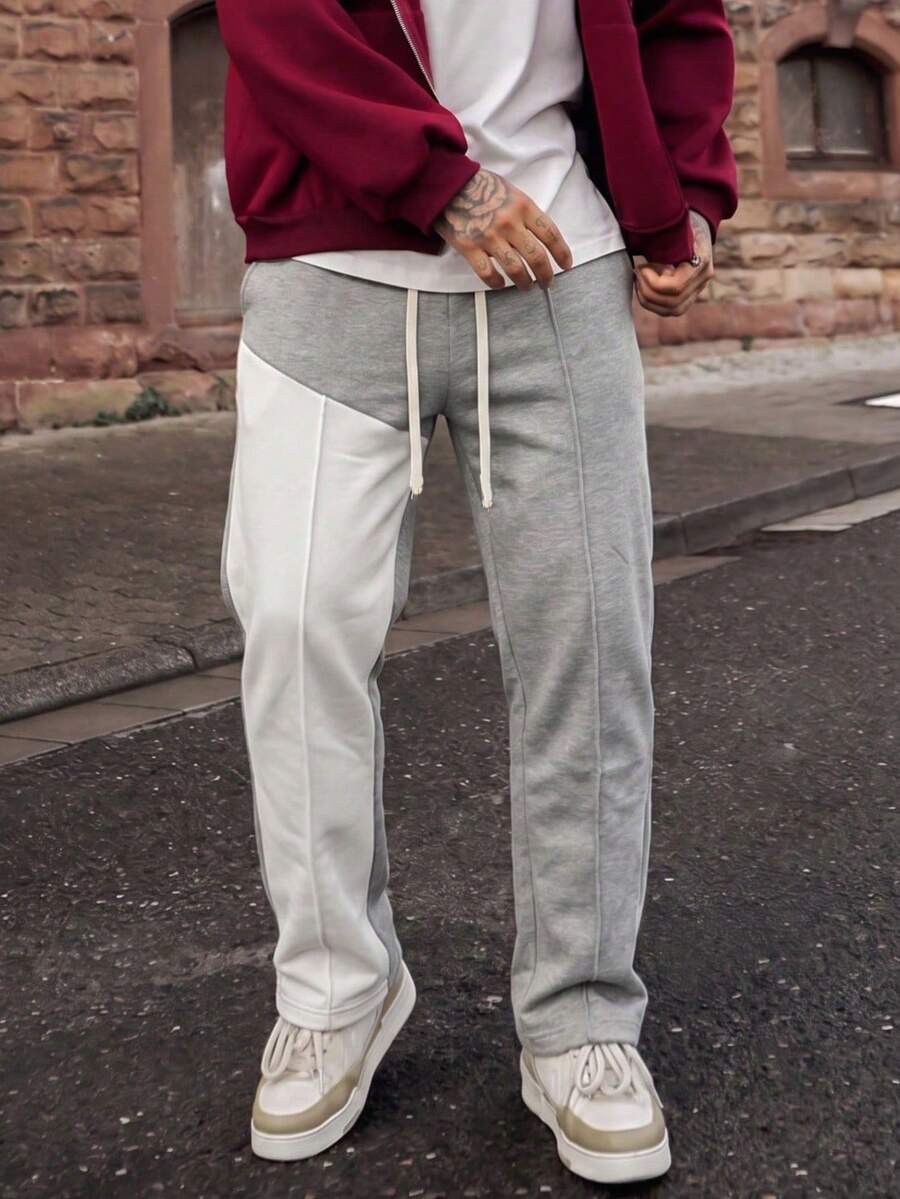 Men's Spring/Autumn Colorblock Outdoor Casual Pants, Versatile Daily Home Office Camping Long Pants Sports - Light Grey - View 1