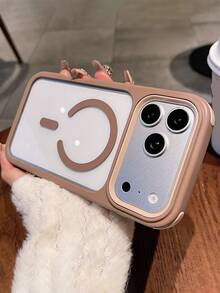 Luxury Shockproof Anti-Drop 3-In-1 Magnetic Transparent Acrylic Phone Case With Short Strap, Compatible With IPhone 17 Pro Max 17 Pro 17 16 Pro Max 16 Pro 16 15 Pro Max 15 Pro 15 14 Pro Max 14 Pro 14 13 Pro Max 13 Pro 13 12 Pro Max 12 Pro 12 11, Supports Wireless Charging, High-Quality Shockproof Anti-Drop Protective Case - Brown - View 3