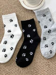 1/3 Pasang Kaos Kaki Setengah Betis Motif Cakar Kucing Kartun Lucu untuk Semua Musim - MultiWarna - View 2