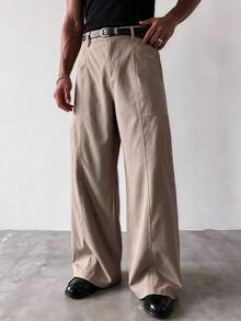 1pc Men's High Waist Wide Leg Casual Pants, Light Business Straight Leg Versatile Trousers, Suitable For Spring/Autumn And Daily Commute - Khaki - View 1