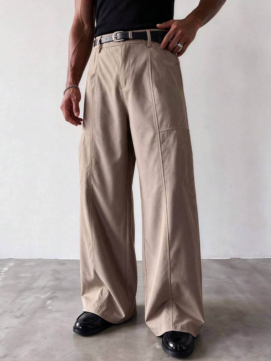 1pc Men's High Waist Wide Leg Casual Pants, Light Business Straight Leg Versatile Trousers, Suitable For Spring/Autumn And Daily Commute - Khaki - View 1