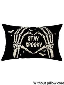 1/2/4件組萬聖節 Stay Spooky 抱枕套，骷髏蝙蝠裝飾靠墊套，適用沙發與長椅（單面印花，不含枕芯） - 黑色 - 查看 10