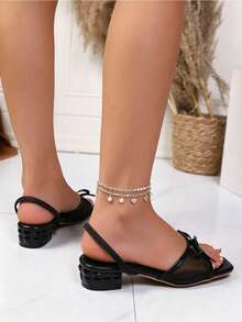Women's Bow Decor Fashion Daily Wear High Heel Sandals - Black - View 5