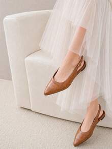 Slingback sapatilha feminina mule courino bico fino solado antiderrapante premium - Sling Caramelo - Visão 3