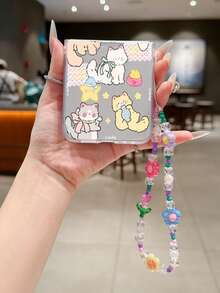 1PC Fashion Matte PC Material Simple And Cute Cat ElementFolding Phone Case, Paired With Same Color Bracelet, Can Protect And Prevent Falling For: SamsungGalaxy Zflip 3/Zflip 4/Zflip 5/Zflip 6/Zflip 7/Zflip 8/ Razr 60/ Razr 50/ Razr 70/Galaxy Z Flip7 FE - Clear - View 3