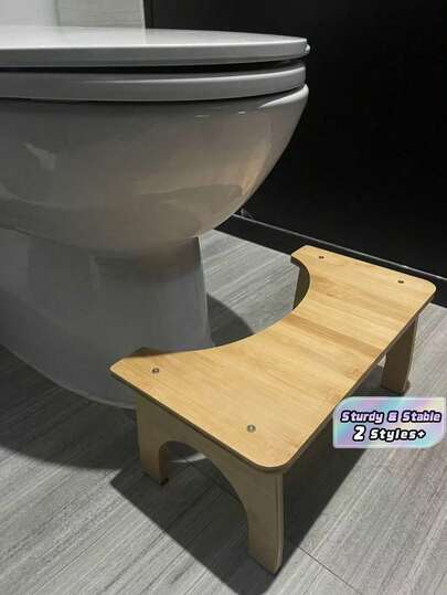 Taburete de bambú para cuclillas, taburete portátil para inodoro de adultos, taburete para alivio del estreñimiento, diseño curvo, anti-colisión y anti-UV, esencial para viajes