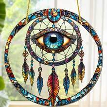Evil Eye Painted Glass Dream Catcher Hanging Decor, Acrylic Balcony & Car Window Hanging Ornament - Multicolor - View 2