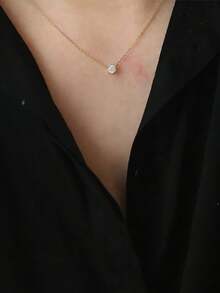 BALMORA 1pc S925 Sterling Silver Necklace, Cubic Zirconia Inlaid, Adjustable Collarbone Chain, Fashionable Six-Prong Design, Gift For Women - Gold - View 7