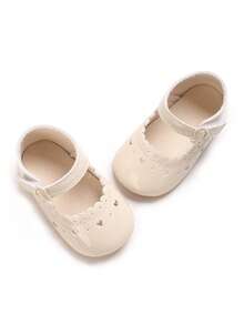Cremeweiße Herz-Cut-out Baby-Prinzessinenschuhe, Spitzenbesatz Einzelriemen Weichsohle rutschfeste Pre-Walker Schuhe für Baby-Mädchen - Aprikosenfarben - Übersicht 3