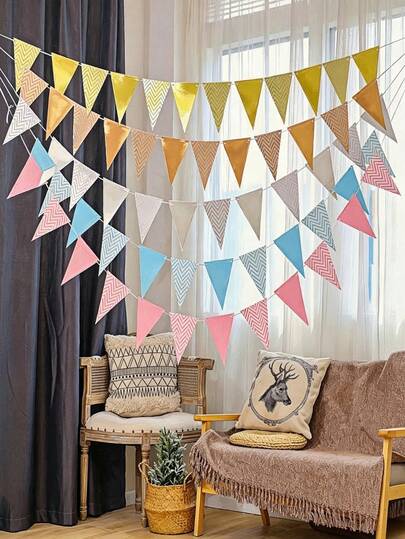 Multi Colored Triangular Flags Are Used For Wedding Banquets, Birthdays, Parties, Holiday Decorations, And Reusable Indoor And Window Background Hanging Decorations