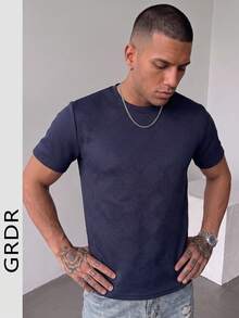 GRDR 男士時尚圓領純色短袖T恤 | 精緻設計 | 夏季必備 | 易於搭配 | 展現你的風格 - 藏蓝色 - 查看 3