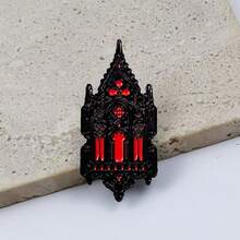 Gothic Cathedral Enamel Badge Black & Red Gothic Architecture Brooch Dark Vintage Religious Castle Pin Suitable For Coats Backpacks Gothic Style Gift - Multicolor - View 2