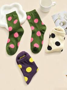 5 Pairs Women's Polka Dot Mid-Calf Socks, Versatile Daily Wear, Retro College Style Casual Socks, Suitable For Everyday Outfits - Multicolor - View 4