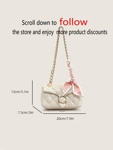 FEISTURE 1pc Women's Diamond Quilted Chain Bag, Fashionable Shoulder Quilted Silk Scarf Small Square Bag, Suitable For Girls, Women, College Students, New Professionals And White-Collar Workers, Perfect For Work, Business, Commuting, School - Black - View 6