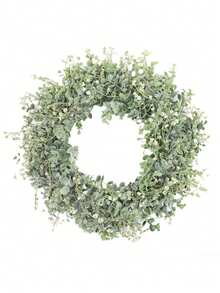 1pc 19" Eucalyptus Wreath, Artificial Floral Wreath With Lavender And Baby's Breath, Farmhouse Style Decor, Suitable For Front Door Porch, All Seasons - White - View 4