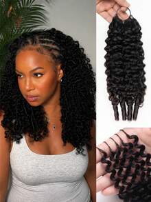 ARABELLA Human Hair Crochet Braids, Curl Feather Crochet Hair Extensions, Bohemian Braiding Hair, Invisible Miracle Knot, Pre-Sectioned, Lightweight & Reusable, Handmade Natural Black, 14-24 Inches - SNatural - View 1