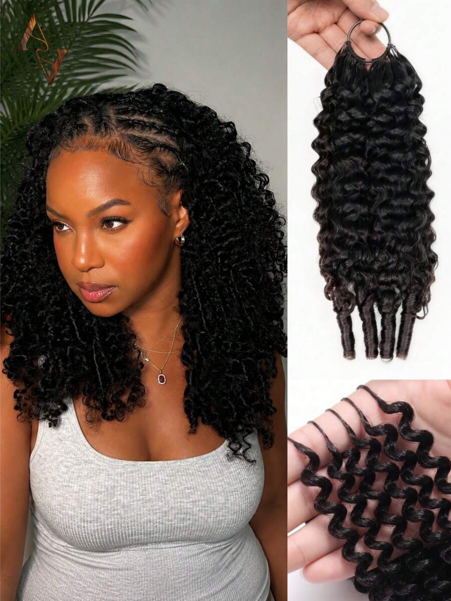 ARABELLA Human Hair Crochet Braids, Curl Feather Crochet Hair Extensions, Bohemian Braiding Hair, Invisible Miracle Knot, Pre-Sectioned, Lightweight & Reusable, Handmade Natural Black, 14-24 Inches - SNatural - View 1