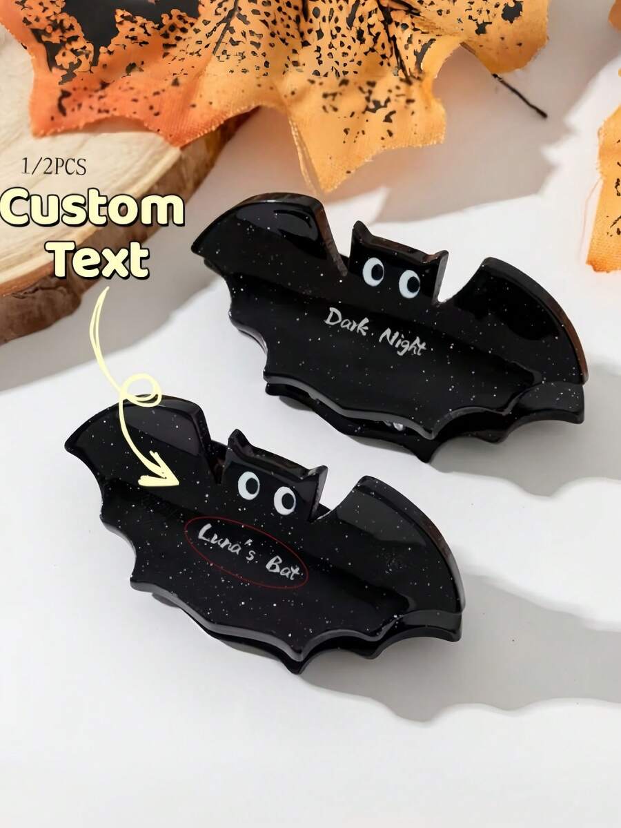 1/2pcs Customized Halloween Bat Hair Claw Clip, Personalized Dark Party Halloween Bat Hair Claw - Multicolor - View 1