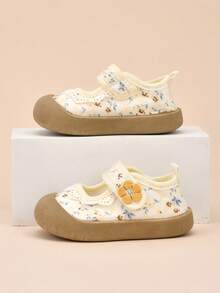 1 Pair Beige Floral Decor Ruffle Edge Baby Sneakers, Suitable For Autumn Indoor And Outdoor Wear - Beige - View 6
