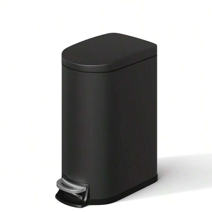 Slim 10L Metal Bathroom Trash Can With Lid – Step-On Pedal, Soft Close, Removable Inner Bucket, Odor Control – Appropriate For Bedroom, Kitchen, Office - B - View 1
