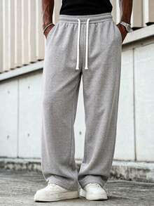 New Men's Casual Sweatpants, Suitable For Street, Home, And Simple Daily Wear, Elastic Waistband With Drawstring, Suitable For All Seasons, Great Gift For Husband, Boyfriend, Or Father - Light Grey - View 2