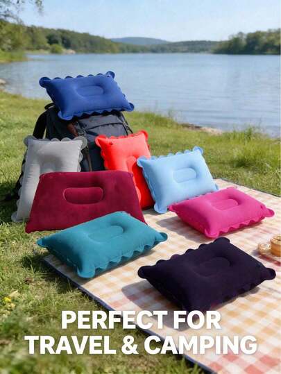 Square Inflatable Travel Pillow, Neck Support For Car And Airplane, Also As Lumbar Cushion, Suitable For Long-Distance Flights And Road Trips, Comfortable Aviation Accessory, Elegant Travel Gear, Durable Inflatable Material