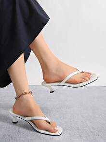 極簡性感辣妹風～舒適黑色尖頭高跟穆勒涼鞋，適合成熟女性的性感細跟一腳蹬拖鞋 - 白色 - 查看 3