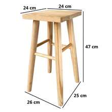 Taburete Cuadrada de Madera Natural, Silla Banqueta Cuadrada 3 Tamaños - Altura de 34 cm - Ver 6