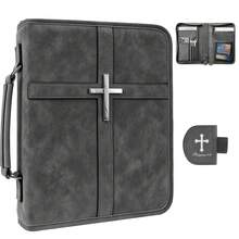 Vegan Leather Bible Cover Case, Bible Bag With Phone Pocket, Bible Case For Men Women, Christian Gift Box Packaging (Black And Brown) - Black - View 1