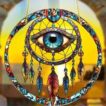 Evil Eye Painted Glass Dream Catcher Hanging Decor, Acrylic Balcony & Car Window Hanging Ornament - Multicolor - View 1