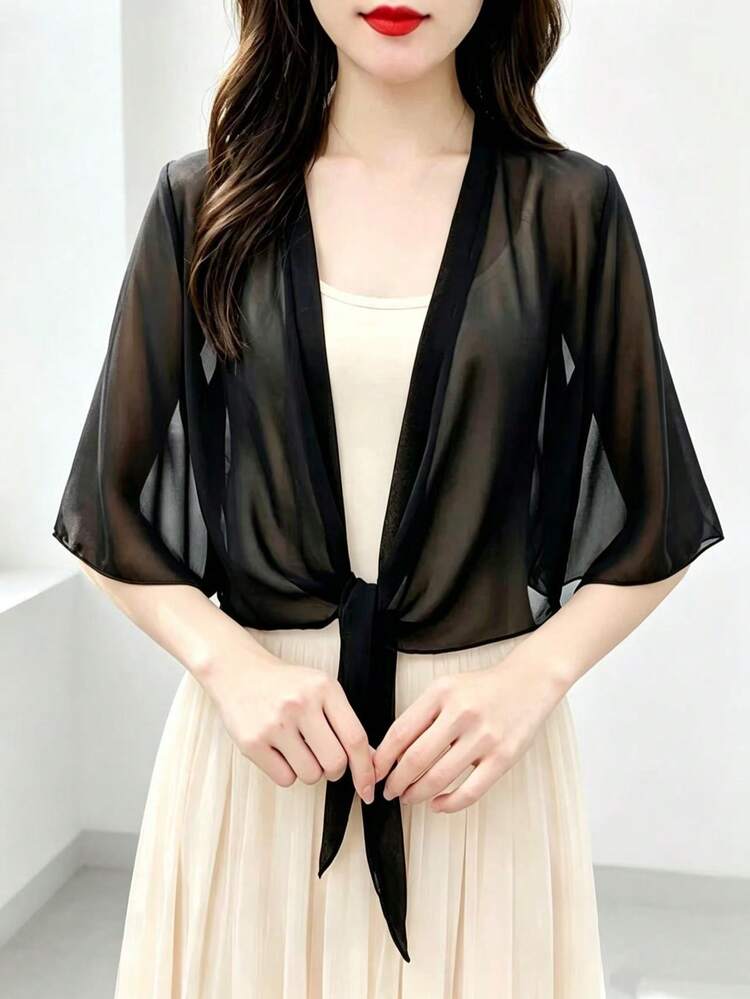1pc Women's Chiffon Cardigan Shawl, Sleeveless Short Lightweight Cardigan For Spring/Summer Beach Cover-Up - Multicolor - View 14