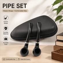 Set Silky Solid Color Pipe Set, Lightweight And Portable, Comes With A Storage Box For Easy Carrying, Suitable For Tobacco Use - Set: 2 Pipes + 1 Storage Box - View 2