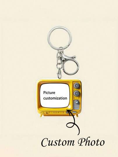 1pc 2D Flat Customized Personalized Keychain Pendant, Customizable Text, Suitable For Home, Couple, Pet, Memorial Gift, Valentine's Day, Birthday, Anniversary, Cute Bag Charm Keychain, TV Shape