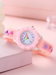 1pc New Kids Cartoon Quartz Watch Pink Girls Niche Ins Minimalist 3D Sunflower Watch Student Party Birthday Holiday Gift - Hot Pink - View 4