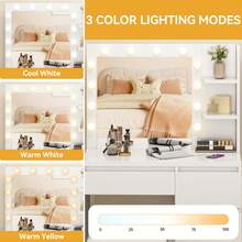 Yitahome White Vanity Desk With 12-LED Mirror & Stool, Makeup Table With Drawers And Open Shelves, Dimmable Dressing Table For Bedroom - White - View 5