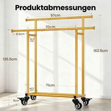 EDIMENS Sturdy Clothes Rack With Shelf, Freestanding Metal Garment Rail, Double-Bar For Space-Saving Storage Of Clothing, Shoes, Hats, And Accessories - Emas - View 6