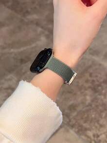 尼龍布料磁吸扣 錶帶，適用 38/40/41/42/44/45/46/49mm Ultra SE Series 1-11，可調節透氣快拆式錶帶，女款夏季配件，相容 錶帶，綠色 - 松針綠 - 查看 9