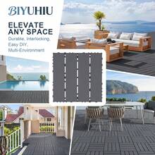 Interlocking Courtyard Deck Tiles Set | 12-Inch Weather-Resistant Plastic Outdoor Flooring | Suitable For Garden, Balcony, Poolside - Wood Grain - View 9
