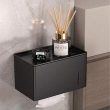 1pc Multifunctional Carbon Steel Fashion Facial Tissue Box, Minimalist No-Drill Wall-Mounted Storage Rack With Shelf, Easy Installation Rust-Proof, 3 Colors Available - Multicolor - View 5