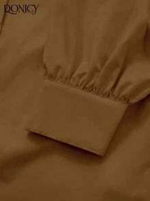 DONICY Women's Solid Color Lapel Mid-Sleeve Petal Sleeve Blouse, Fashionable And Elegant Top - Coffee Brown - View 4