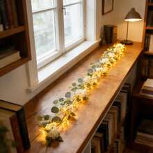 Eucalyptus Leaves And Baby's Breath Artificial Vine, Home Wedding Tabletop Greenery Decoration - White Flowering Vines - View 6
