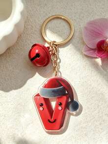 1pc The Acrylic Christmas Hat Paired With A Bell Design Keychain, The 26 Initials Of The Names Create A Festive Christmas Atmosphere - Bell - View 34