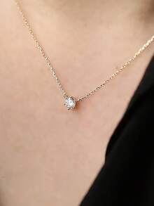 BALMORA 1pc S925 Sterling Silver Necklace, Cubic Zirconia Inlaid, Adjustable Collarbone Chain, Fashionable Six-Prong Design, Gift For Women - Gold - View 6