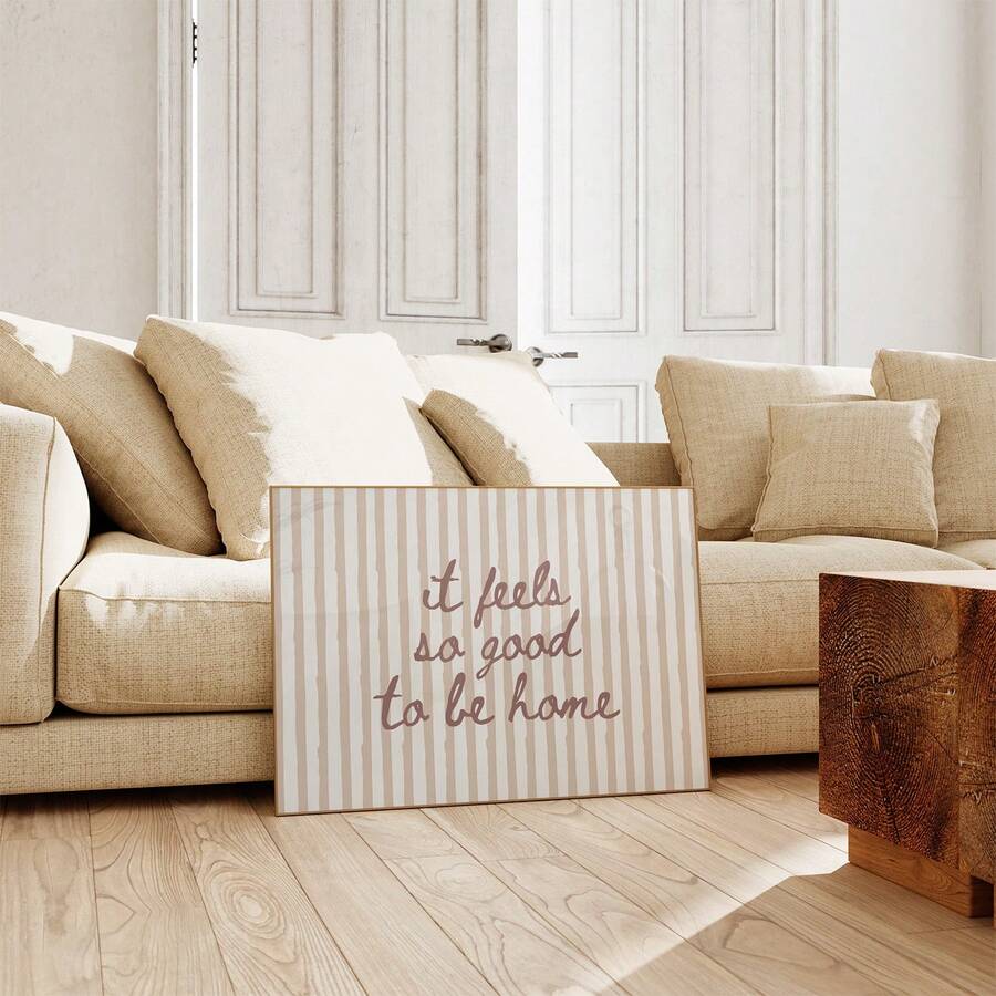 1pc Frameless Neutral Striped "Home Sweet Home" Wall Art Poster, Minimalist Vintage Decor For Dorm, Bedroom, Party Gift - Stripe - View 1